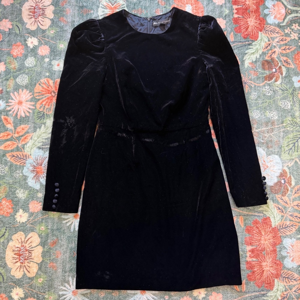 Jill Jill‎ Stuart Black Velvet Puff Shoulder Long Sleeve Mini Dress RN 97782